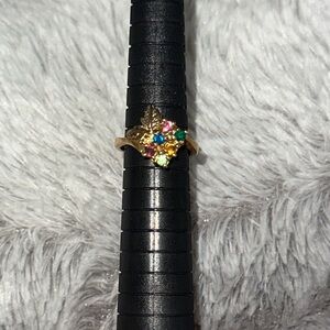 Leaf Ring with Multicolor Gemstones Size 5.5